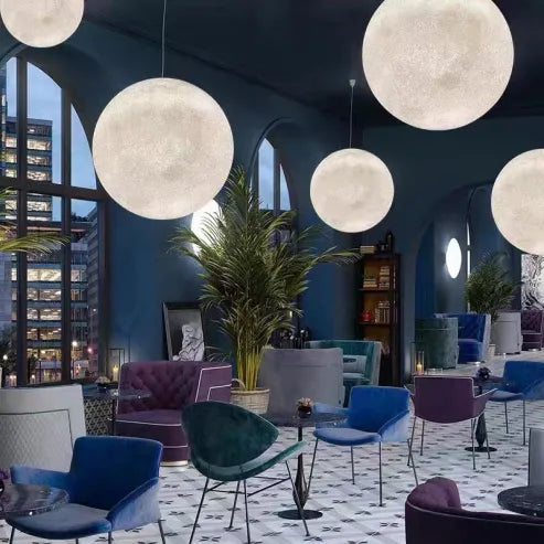Eenvoudige maanhanglampen in scandinavische stijl
