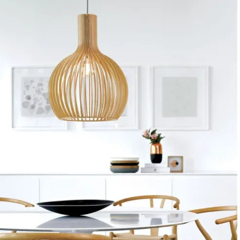 Scandinavische houten vogelkooilamp, japanse creatieve houten hanglamp