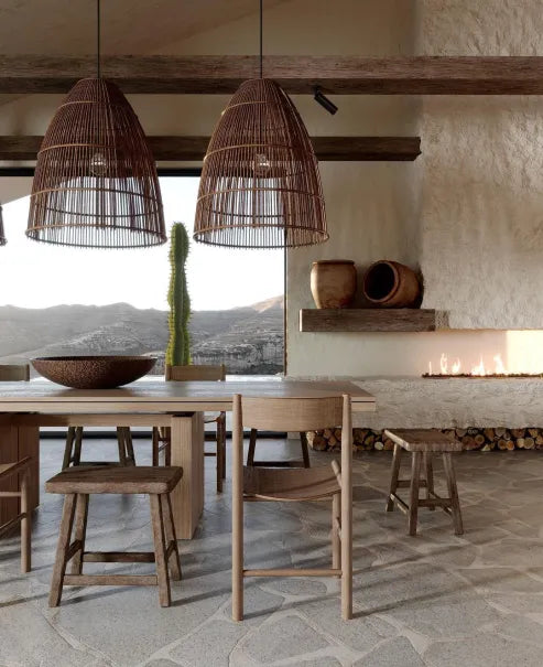 Wabi-sabi-stijl creatieve houten rotan hanglamp voor de keuken