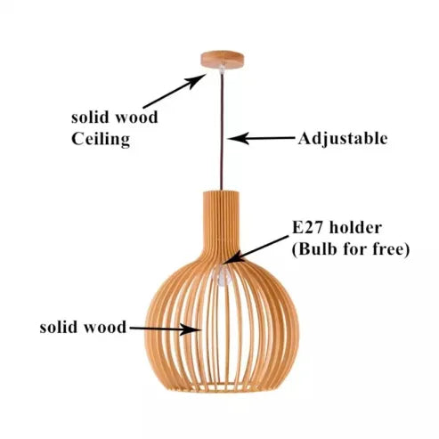 Scandinavische houten vogelkooilamp, japanse creatieve houten hanglamp