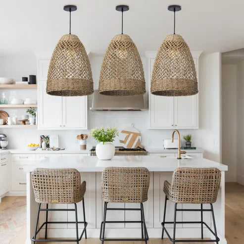 Boerderij kust boho hanglamp met handgeweven rotan geweven hanglamp