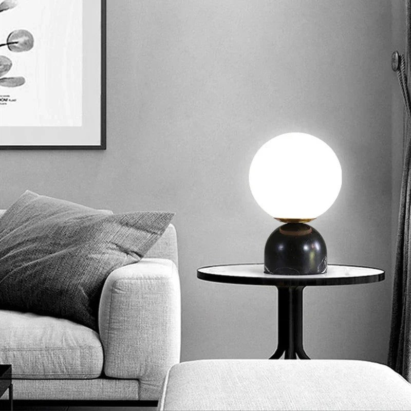 MarmerGlans | ronde glazen lamp van marmer