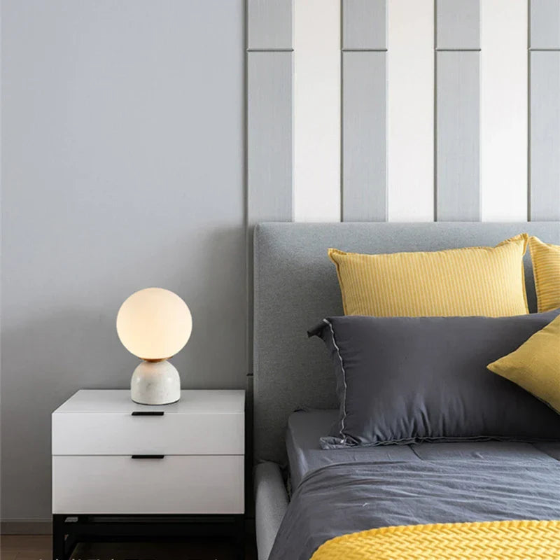 MarmerGlans | ronde glazen lamp van marmer
