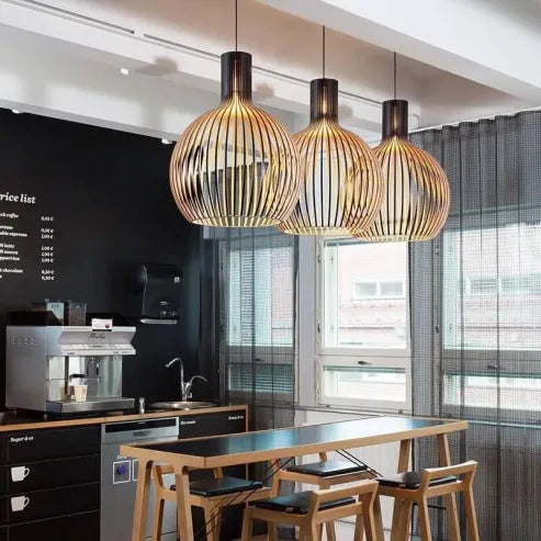 Scandinavische houten vogelkooilamp, japanse creatieve houten hanglamp