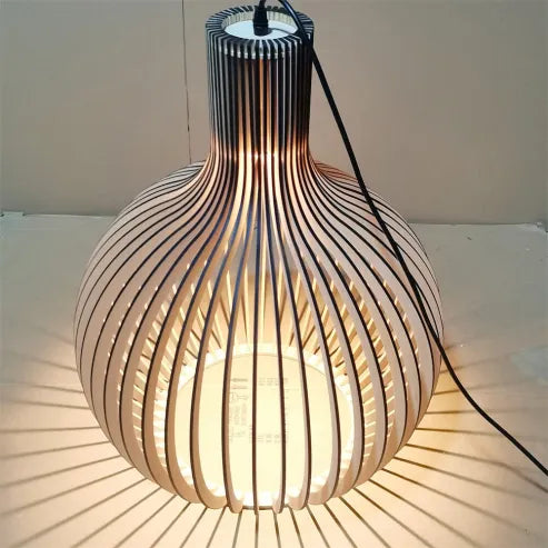 Scandinavische houten vogelkooilamp, japanse creatieve houten hanglamp