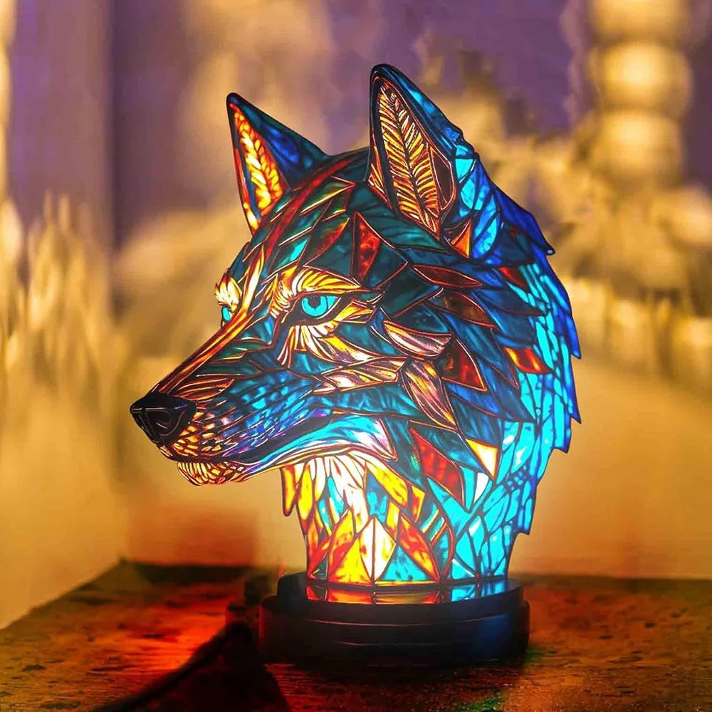 Dierlijke glans | lamp met glas in lood van dieren