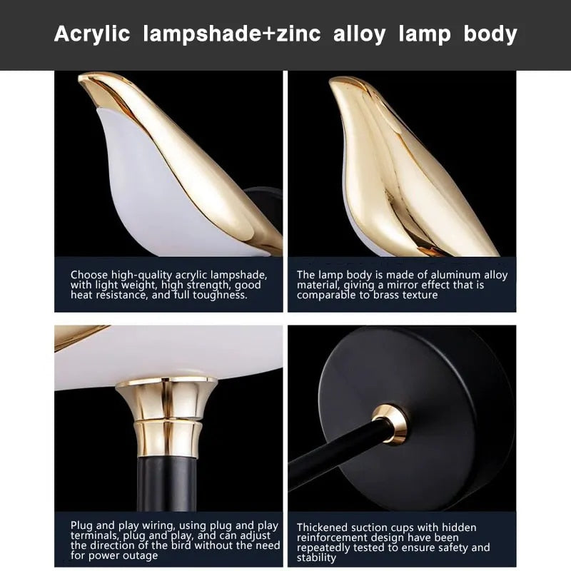 Wingspan - vogel wandlamp 360° draaibaar