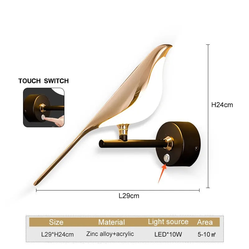 Wingspan - vogel wandlamp 360° draaibaar