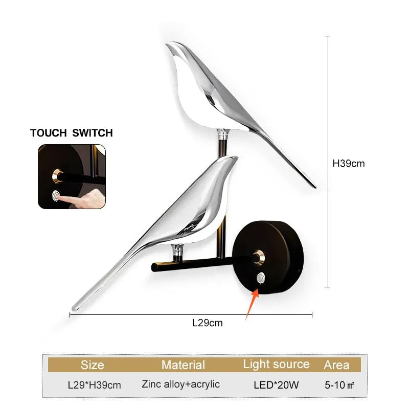 Wingspan - vogel wandlamp 360° draaibaar