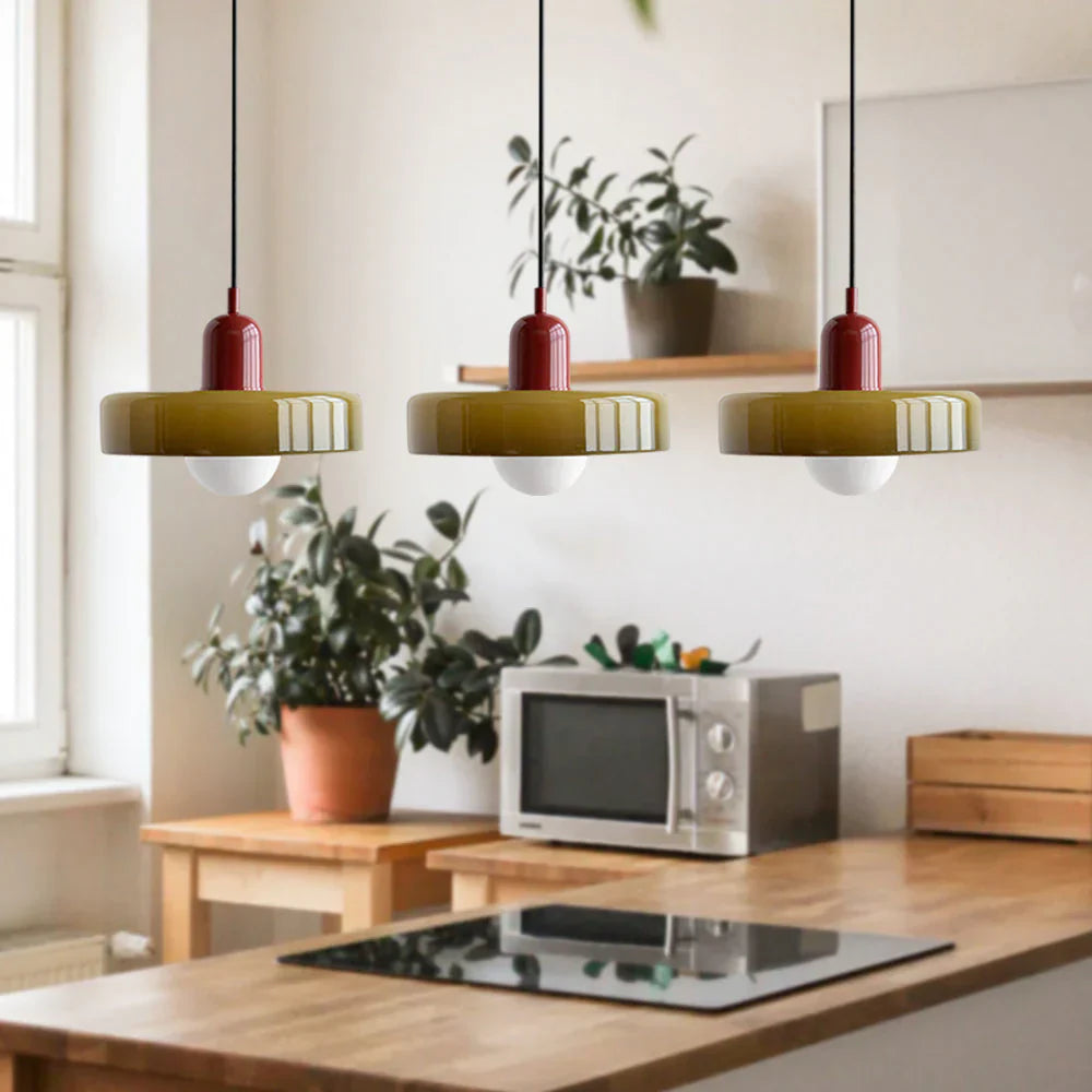 Sonna - 3-kops bauhaus hanglamp van gekleurd glas
