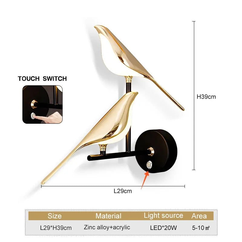 Wingspan - vogel wandlamp 360° draaibaar