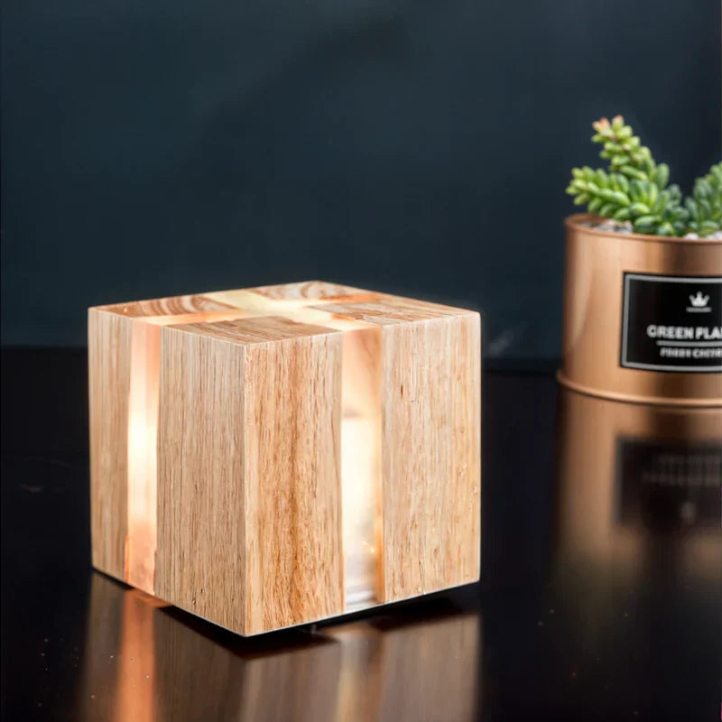 Moderne crackling houten tafellamp