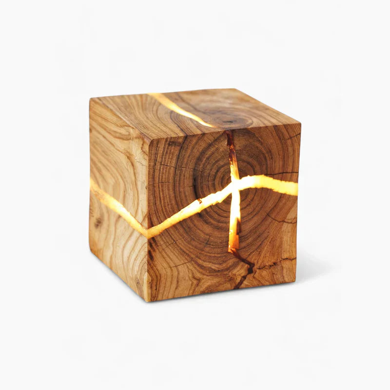 Moderne crackling houten tafellamp