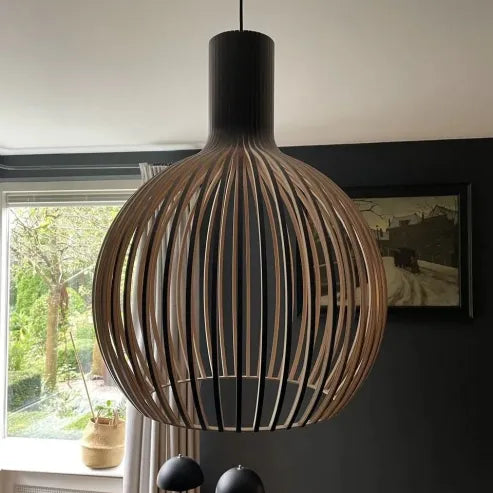 Scandinavische houten vogelkooilamp, japanse creatieve houten hanglamp
