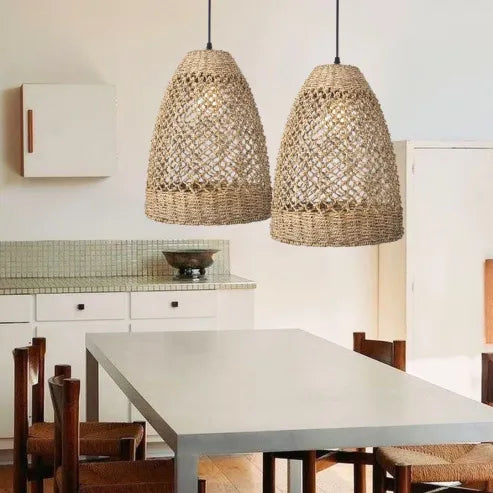 Boerderij kust boho hanglamp met handgeweven rotan geweven hanglamp