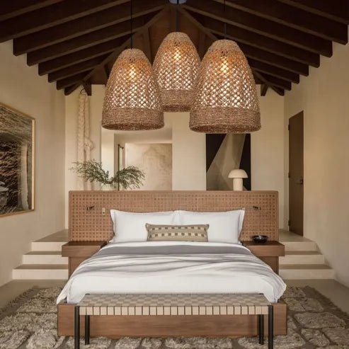 Boerderij kust boho hanglamp met handgeweven rotan geweven hanglamp
