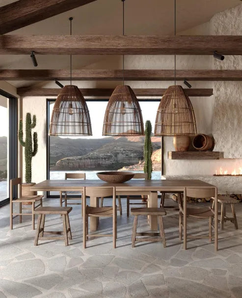 Wabi-sabi-stijl creatieve houten rotan hanglamp voor de keuken