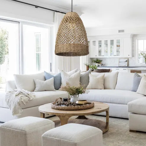 Boerderij kust boho hanglamp met handgeweven rotan geweven hanglamp