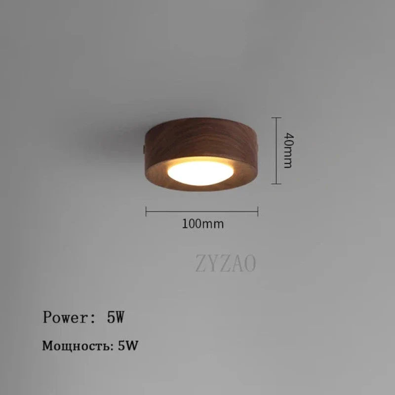 WoodenGlow - walnoot plafondlamp met LED schijnwerper