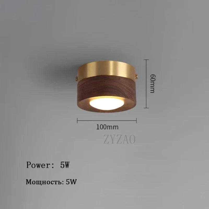 WoodenGlow - walnoot plafondlamp met LED schijnwerper