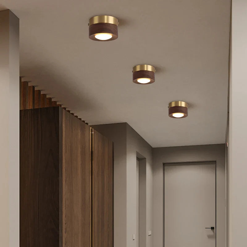 WoodenGlow - walnoot plafondlamp met LED schijnwerper