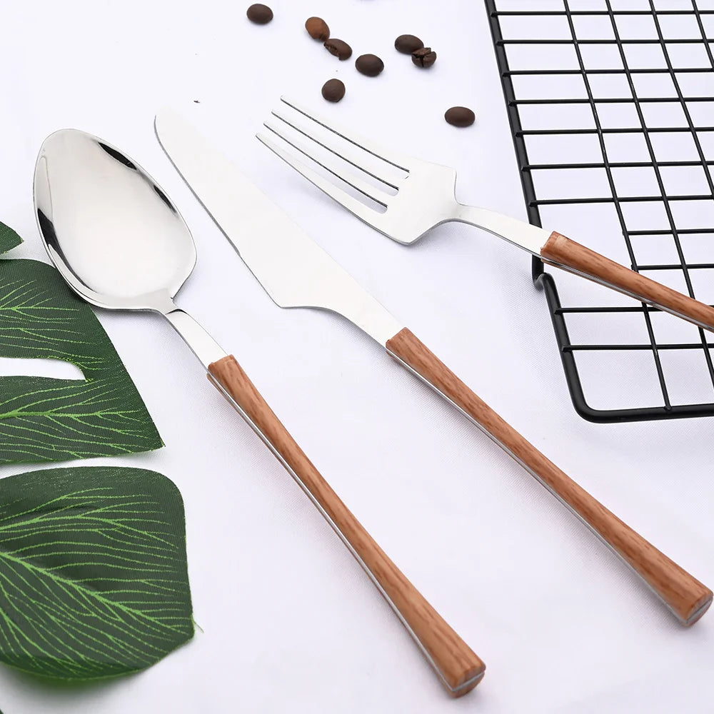 RusticDining | roestvrijstalen bestek met houten handvatten