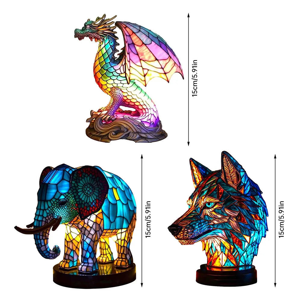 Dierlijke glans | lamp met glas in lood van dieren
