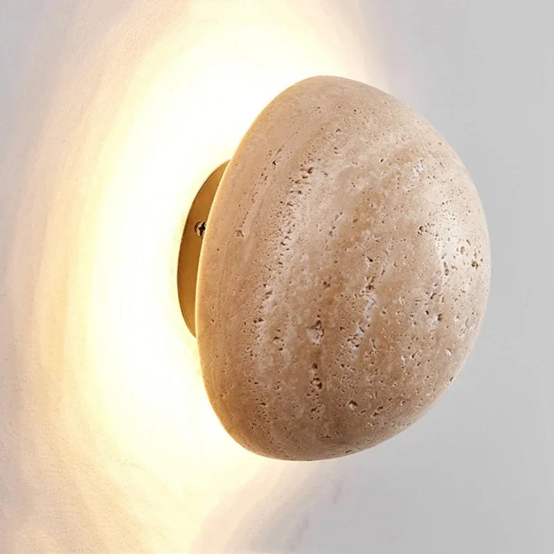 Volle Maan Travertijn LED Wandlamp