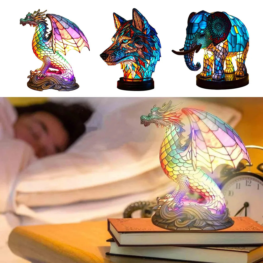 Dierlijke glans | lamp met glas in lood van dieren