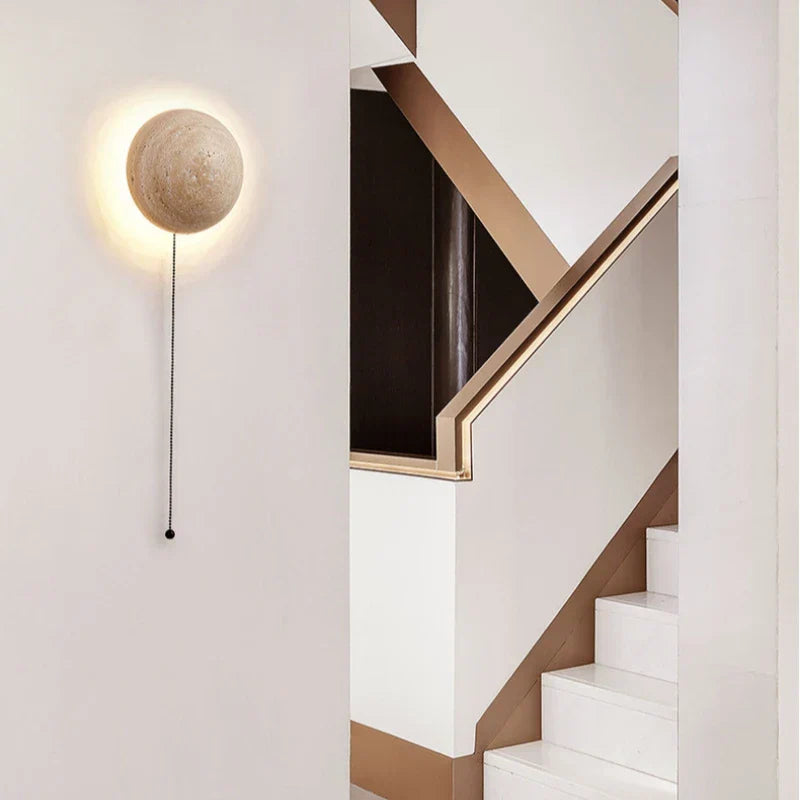 Volle Maan Travertijn LED Wandlamp